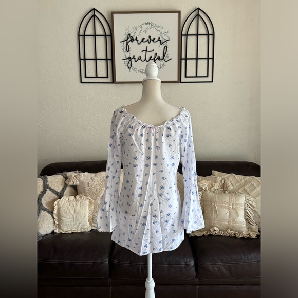 Vintage Victoria's Secret Floral White Boho Festival Cotton Dress Bell Sleeve M - Picture 5 of 14